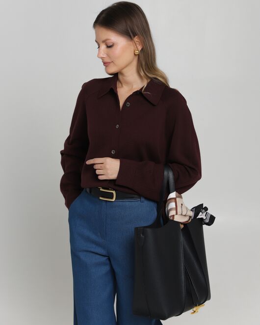 Рубашка из шерсти мериноса оверсайз бургунди от byME 