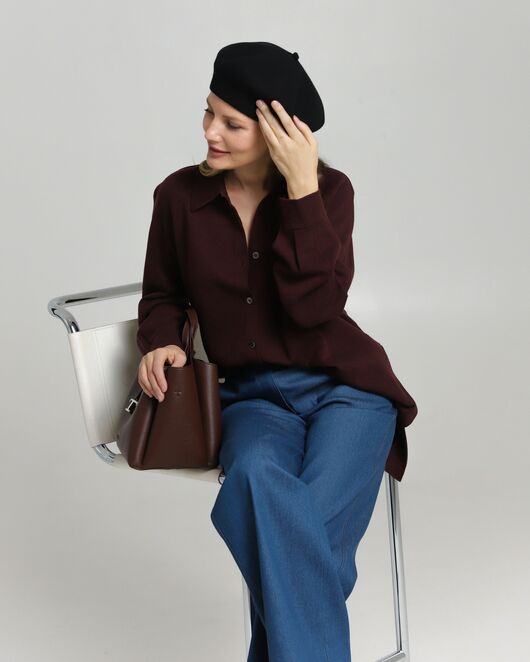 Рубашка из шерсти мериноса оверсайз бургунди от byME 