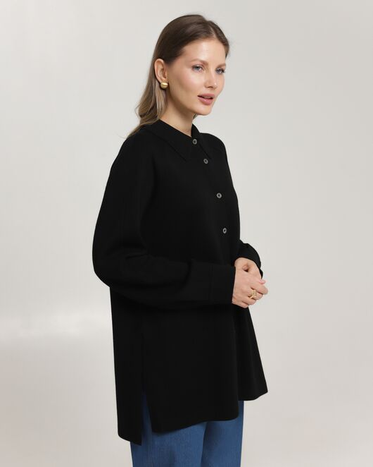 Рубашка из шерсти мериноса оверсайз черная от byME 