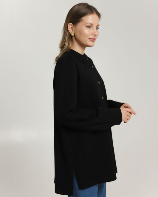 Рубашка из шерсти мериноса оверсайз черная от byME 