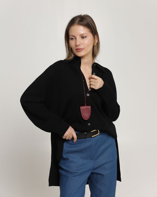 Рубашка из шерсти мериноса оверсайз черная от byME 