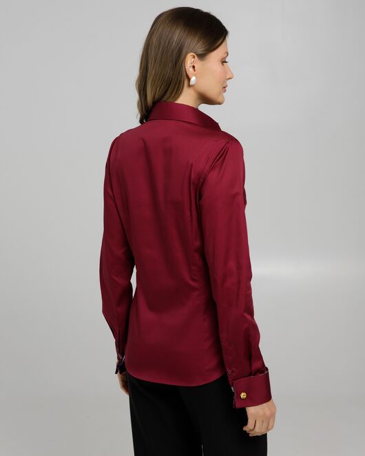 Рубашка хлопковая под запонки винная с отделкой пионы 8947 от byME  Рубашка хлопковая под запонки винная с отделкой пионы 8947 от byME