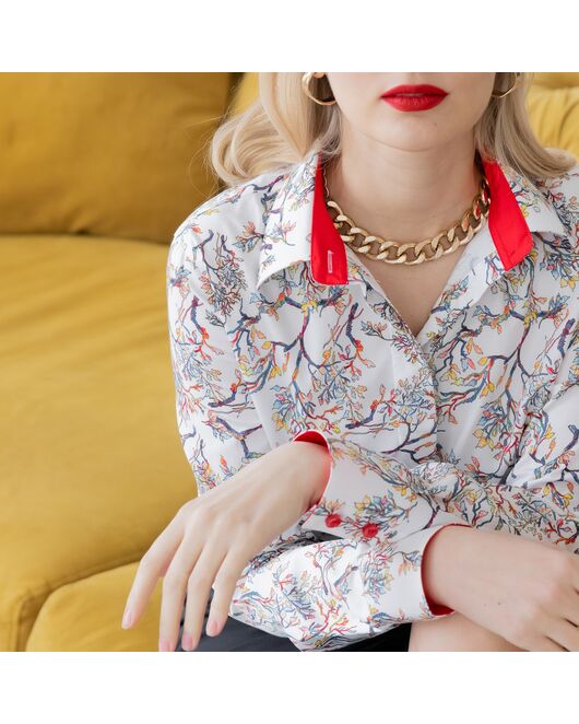 Женская рубашка под пуговицы с контрастной отделкой принт деревья - 7947 от DoubleCuff 