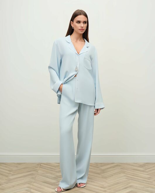 Женская рубашка из тонкого итальянского крепа голубая-5205 от  