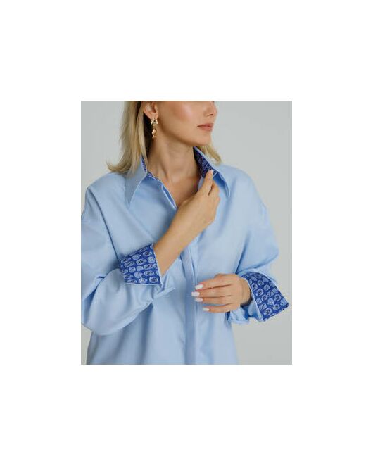 Рубашка женская из хлопка в прямом силуэте с отделкой , с универсальной манжетой - 8580 от byME  Рубашка женская из хлопка в прямом силуэте с отделкой , с универсальной манжетой - 8580 от byME