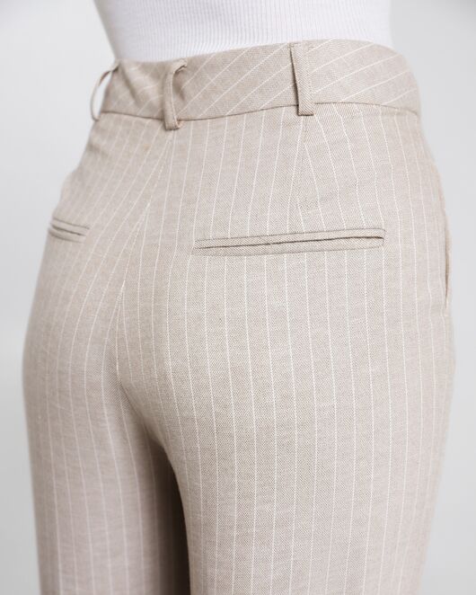 Женские брюки из хлопка и льна бежевые в тонкую полоску-B0010 от byME 