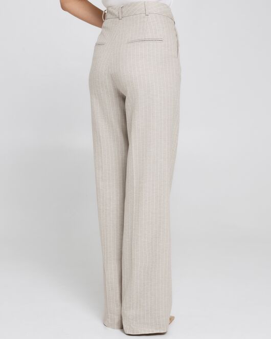 Женские брюки из хлопка и льна бежевые в тонкую полоску-B0010 от byME 