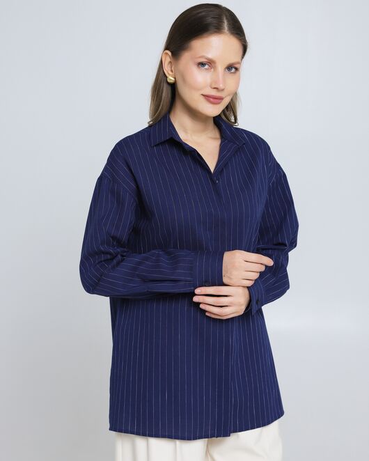 Женская рубашка из хлопка синяя в полоску 8974 от byME 