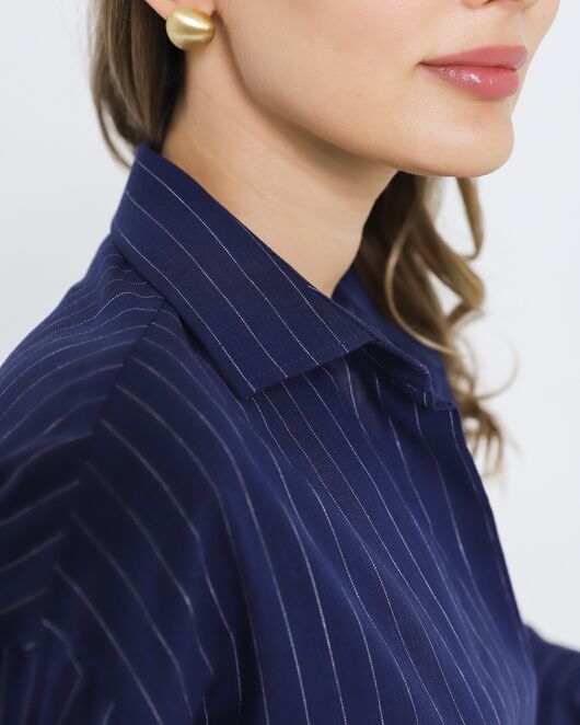 Женская рубашка из хлопка синяя в полоску 8974 от byME 