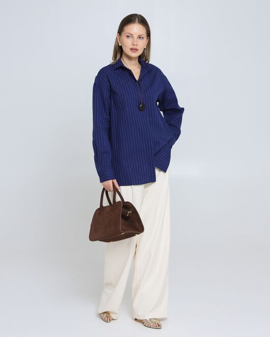 Женская рубашка из хлопка синяя в полоску 8974 от byME 