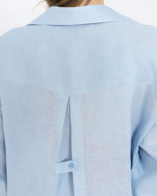 Женская рубашка голубая льняная 8977 от  