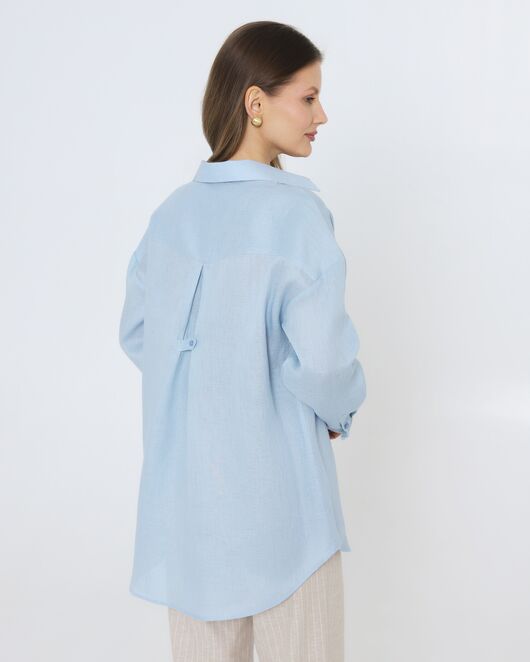 Женская рубашка голубая льняная 8977 от  