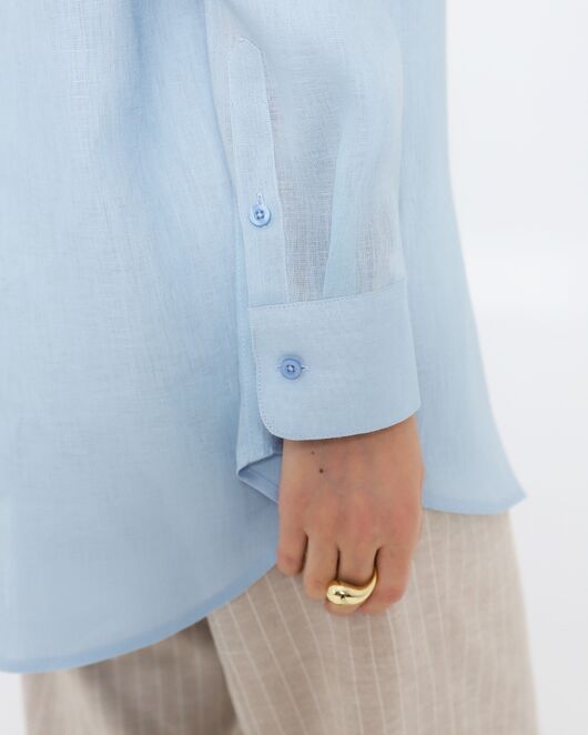 Женская рубашка голубая льняная 8977 от  