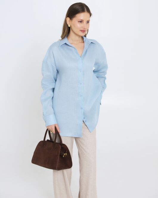 Женская рубашка голубая льняная 8977 от  
