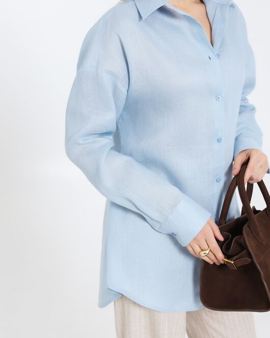 Женская рубашка голубая льняная 8977 от  