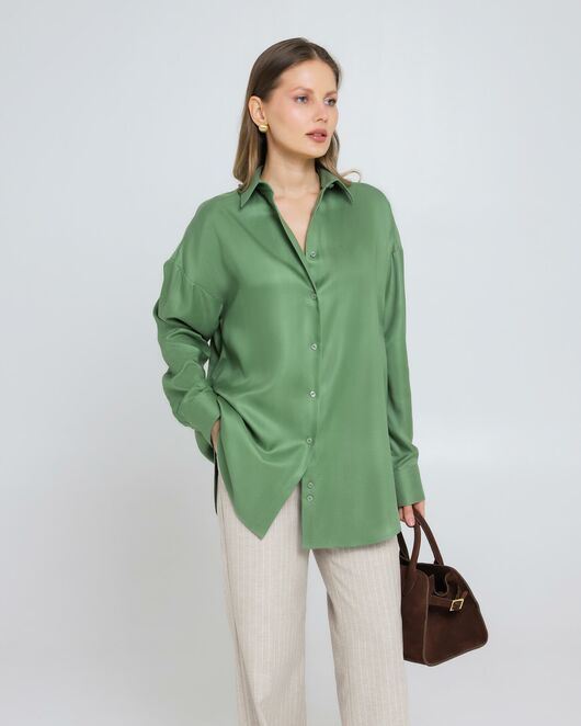 Женская рубашка из тенсела зеленая 8981 от byME 