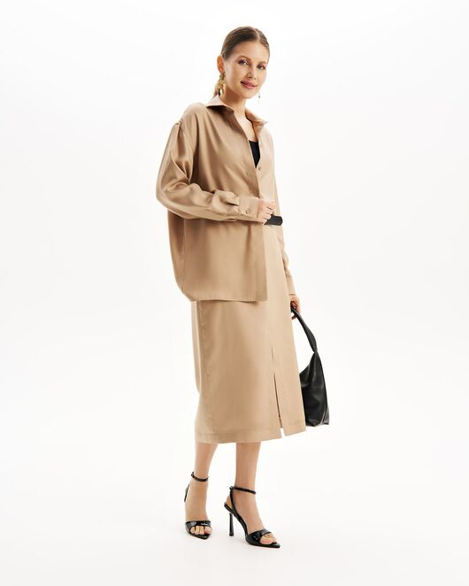 Юбка песочная прямая с разрезом из тенсела  SK2-1001 от byME 