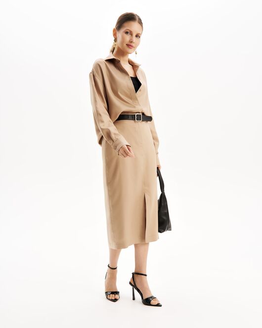 Юбка песочная прямая с разрезом из тенсела  SK2-1001 от byME 