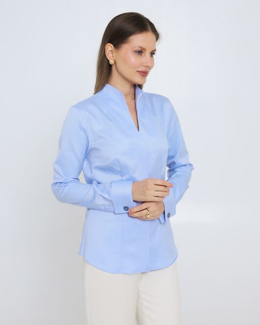 Женская рубашка из хлопка голубая стойка под запонки - 8973 от byME 