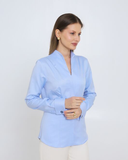 Женская рубашка из хлопка голубая стойка под запонки - 8973 от byME 
