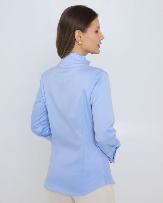 Женская рубашка из хлопка голубая стойка под запонки - 8973 от byME 