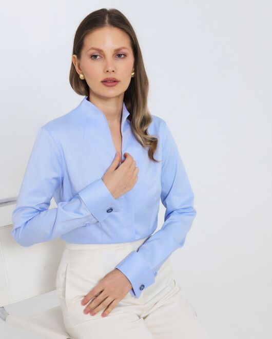 Женская рубашка из хлопка голубая стойка под запонки - 8973 от byME 
