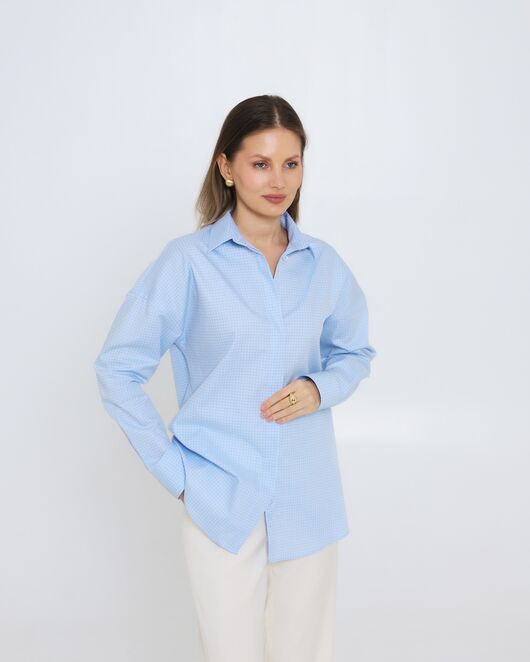 Женская рубашка из хлопка в клетку овесайз с универсальной манжетой 8980 от ByME 