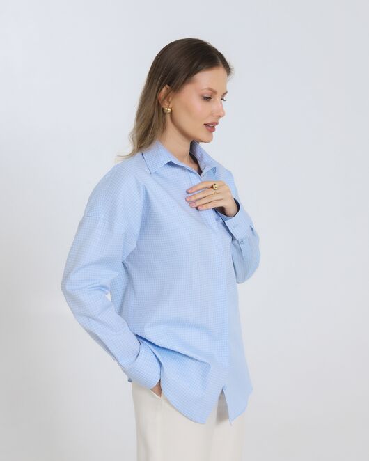 Женская рубашка из хлопка в клетку овесайз с универсальной манжетой 8980 от ByME 