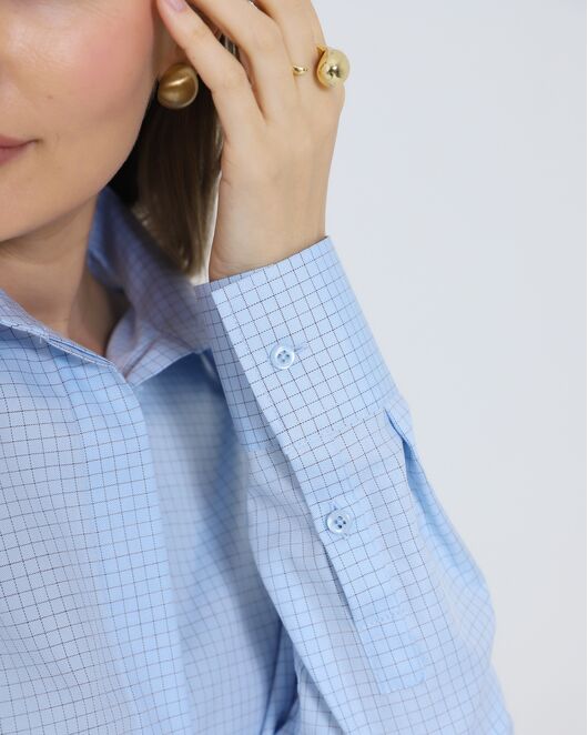 Женская рубашка из хлопка в клетку овесайз с универсальной манжетой 8980 от ByME 