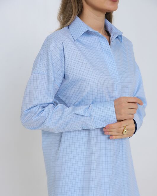 Женская рубашка из хлопка в клетку овесайз с универсальной манжетой 8980 от ByME 
