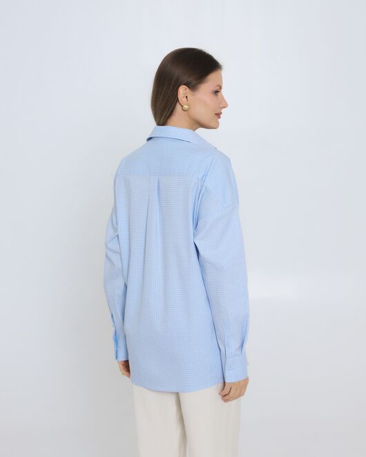 Женская рубашка из хлопка в клетку овесайз с универсальной манжетой 8980 от ByME 