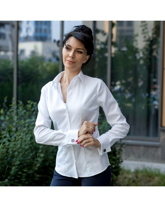 Женская рубашка под запонки белая Non-Iron - 7007 от DoubleCuff 