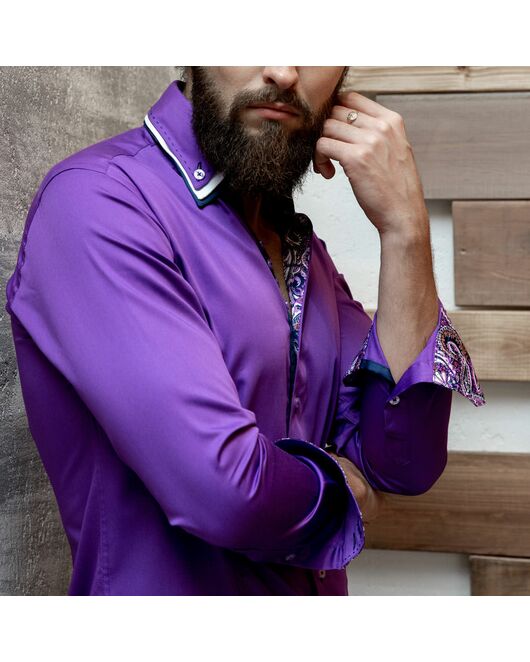 Мужская рубашка приталенная под пуговицы фиолетовая - 7020 от Tonelli 