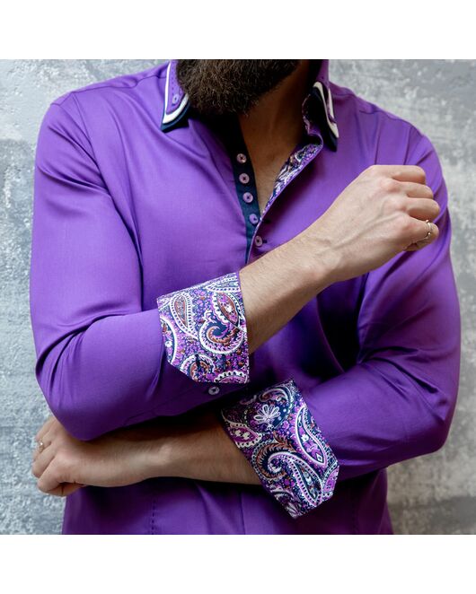 Мужская рубашка приталенная под пуговицы фиолетовая - 7020 от Tonelli 