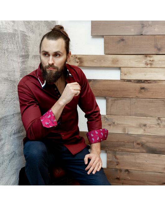 Мужская рубашка вишневого цвета с тройным воротником - 7120 от Tonelli  Мужская рубашка вишневого цвета с тройным воротником - 7120 от Tonelli