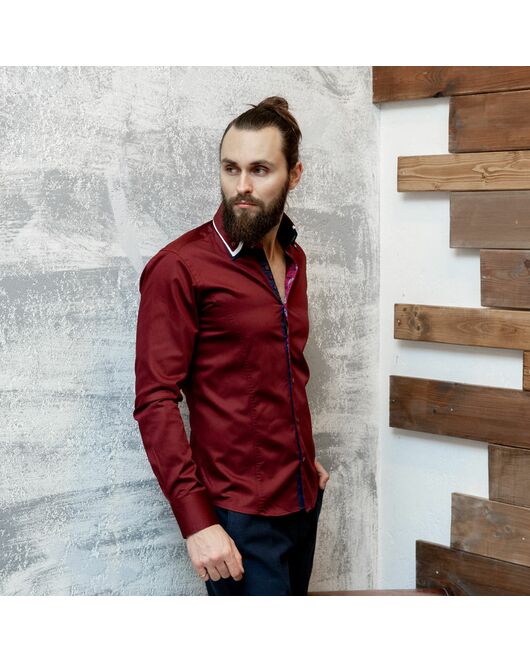 Мужская рубашка вишневого цвета с тройным воротником - 7120 от Tonelli  Мужская рубашка вишневого цвета с тройным воротником - 7120 от Tonelli