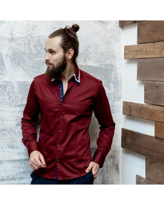 Мужская рубашка вишневого цвета с тройным воротником - 7120 от Tonelli  Мужская рубашка вишневого цвета с тройным воротником - 7120 от Tonelli