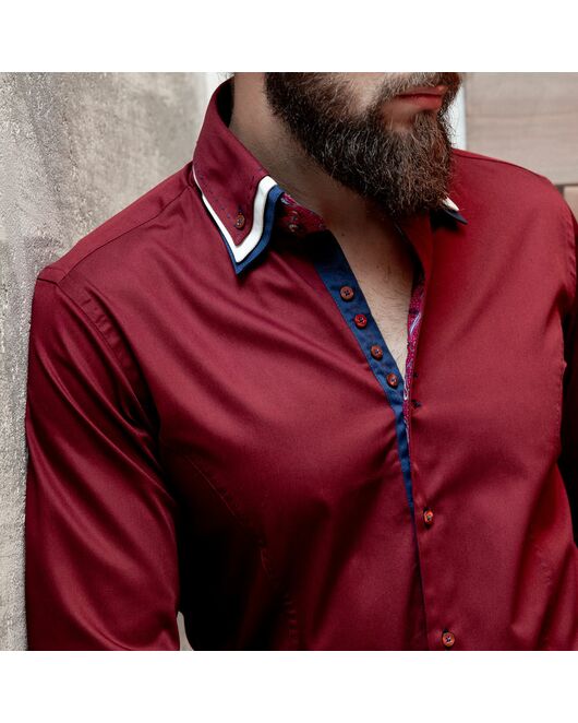Мужская рубашка вишневого цвета с тройным воротником - 7120 от Tonelli  Мужская рубашка вишневого цвета с тройным воротником - 7120 от Tonelli