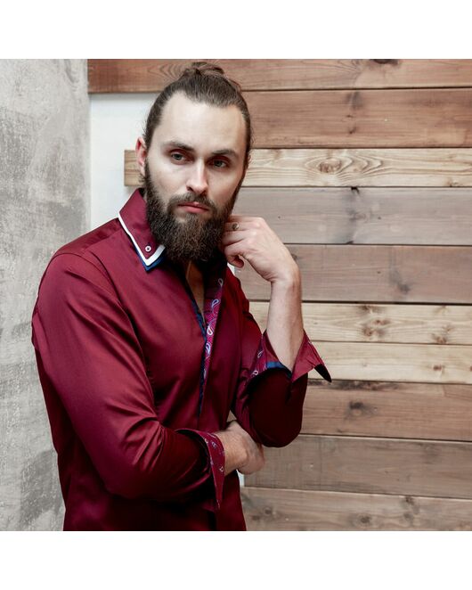 Мужская рубашка вишневого цвета с тройным воротником - 7120 от Tonelli  Мужская рубашка вишневого цвета с тройным воротником - 7120 от Tonelli