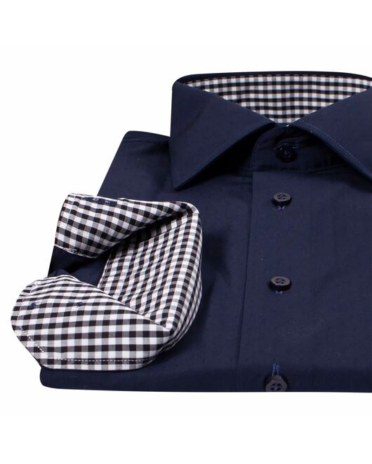 Мужская рубашка темно синяя с отделкой - 7323 от MSQ 