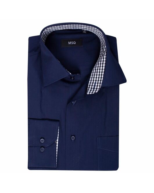 Мужская рубашка темно синяя с отделкой - 7323 от MSQ 