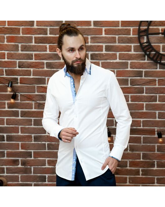 Мужская рубашка с двойным воротником белая - 7336 от DoubleCuff 