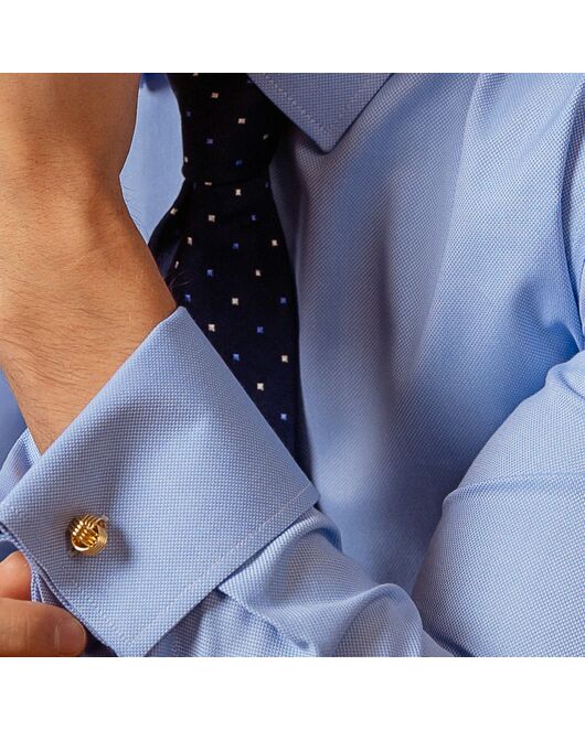 Приталенная мужская рубашка голубая фактура оксфорд под запонки - 7488 от DoubleCuff 