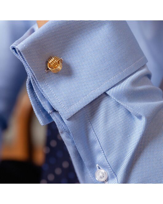 Приталенная мужская рубашка голубая фактура оксфорд под запонки - 7488 от DoubleCuff 