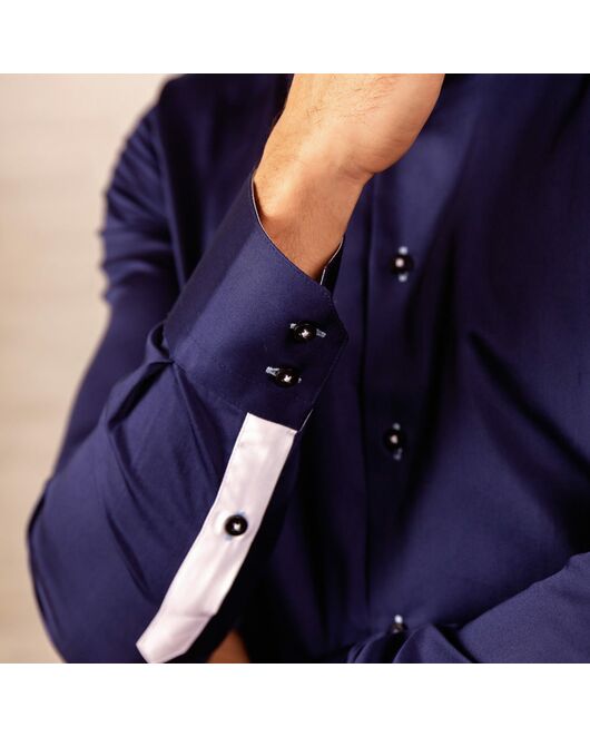 Мужская рубашка синяя с двойным воротником приталенная под пуговицы -7514 от Tonelli 