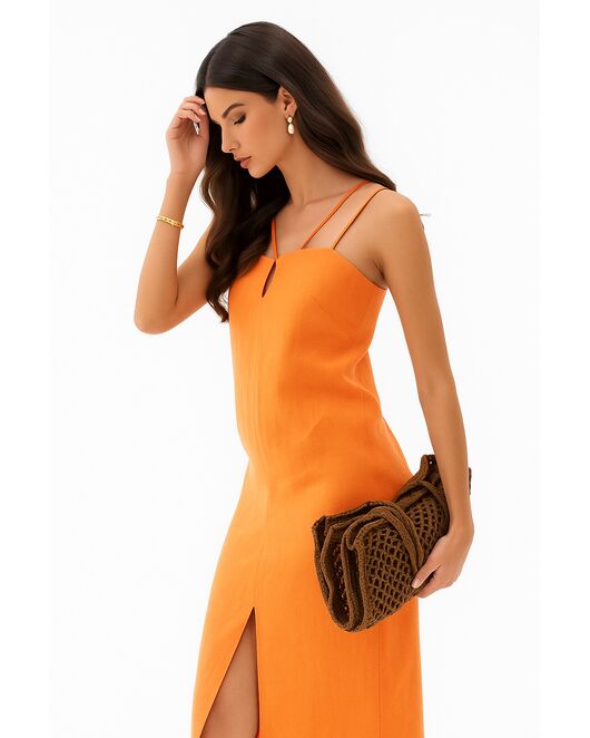 Льняное платье-сарафан оранжевое от LW 