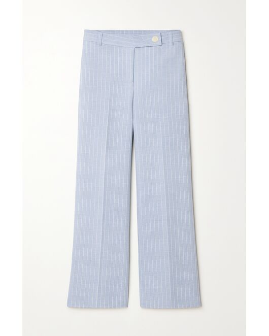 Брюки прямые голубые в тонкую полоску из льна и вискозы TR1-1001 от  
