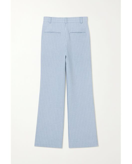 Брюки прямые голубые в тонкую полоску из льна и вискозы TR1-1001 от  