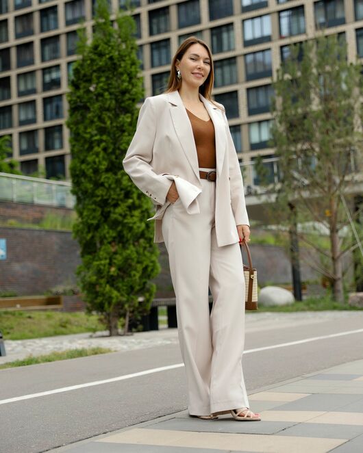 Брюки прямые бежевые из лиоцелла TR1-1002 от  