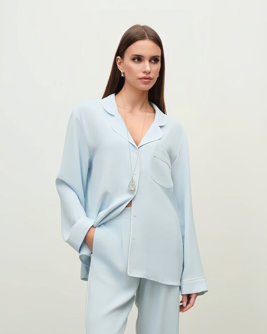 Женская рубашка из тонкого итальянского крепа голубая-5205 от  